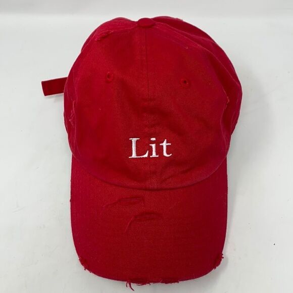 RED Distressed Canvas 6 Panel Adjustable Dad Hat Lit - Picture 1 of 5